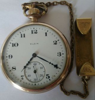1921 Elgin National Watch Co.  Size 12s 7 Jewel Pocket Watch,  10k Gold Fill Chain