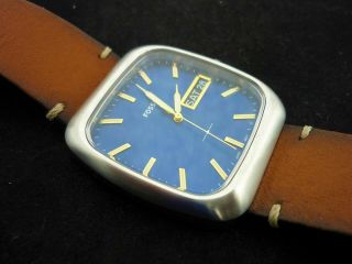 Fossil Men ' s Rutherford Blue Dial Brown Leather Band With Day And Date FS5334 2