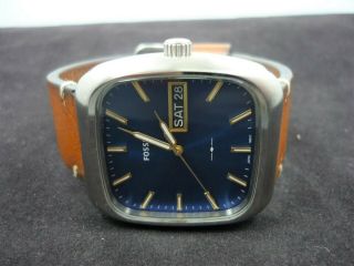Fossil Men ' s Rutherford Blue Dial Brown Leather Band With Day And Date FS5334 6