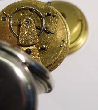 Antique Hallmarked London Silver Fusee Pocket Watch & Winding Key. 6