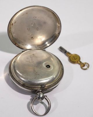 Antique Hallmarked London Silver Fusee Pocket Watch & Winding Key. 8
