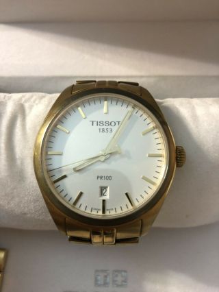 Tissot Men ' s PR100 Silver Dial Gold PVD Watch 39mm 2