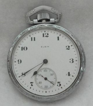 1921 Elgin Grade 313 Mo 7 16s Of 15 Jewel Pocket Watch Open Face Deco Case Runs