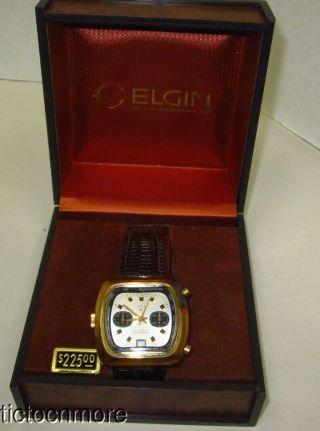 Vintage Elgin Automatic Chronograph 366 Calibre Heuer 12 Watch Swiss Mens,  Box