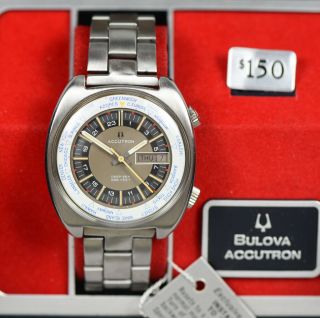 Vintage Bulova Accutron Deep Sea 666 World Time Watch Hang Tag Box Band