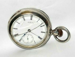 Antique 1880 Waltham 18s 15 Jewel Coin Silver Lever Set Pocket Watch,  Runs