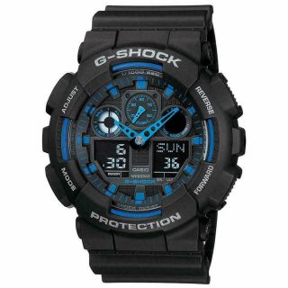 Casio G - Shock Ga100 - 1a2 Ana - Digi Black Blue Dial Men 