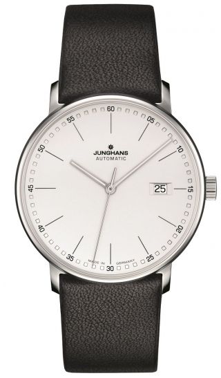 Junghans Form A Automatic Date Matte Silver Sticks Dial Black Leather 027/4730