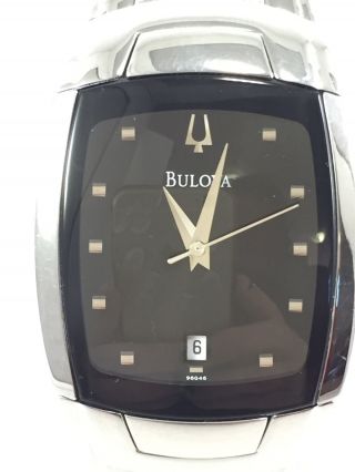 Men ' s Bulova 96G46 Stainless Steel Bracelet Black Dial Dress Watch 2