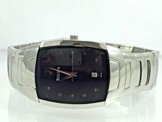 Men ' s Bulova 96G46 Stainless Steel Bracelet Black Dial Dress Watch 3