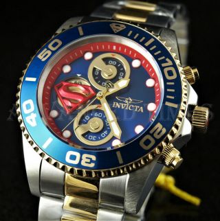 Invicta Dc Comics Superman 43mm Blue Dial 18k Gold Ip & Silver Two Tone Ss Watch