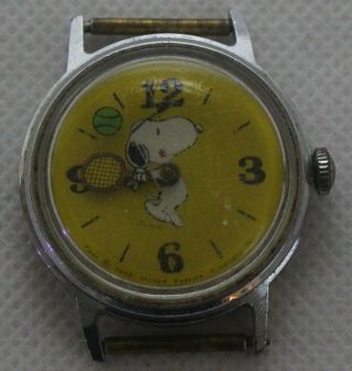 Vintage 1958 Timex Snoopy Tennis Watch,  Water Resistant,  Stainless Steel