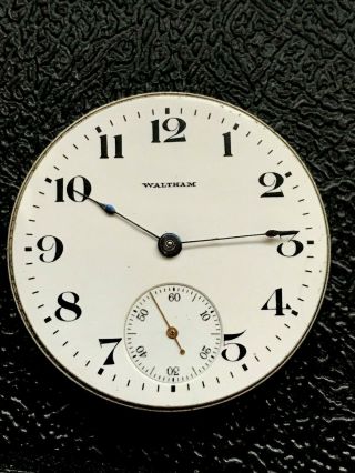 16s Waltham Pocket Watch Movement Running Strong Great Dial And Hands
