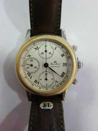 Jean Marcel Swiss Made Automatic Chronograph 38mm With 18ct Solid Gold Bezel.