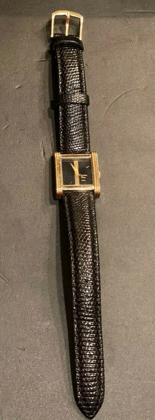 Rare Christian Dior Vintage Black Gold Square Watch 29545 Lizard Swiss Womens