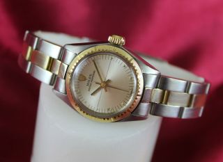 Ladies Rolex Oyster Perpetual Yellow Gold & Steel Watch Ref.  6724.  W/ Box