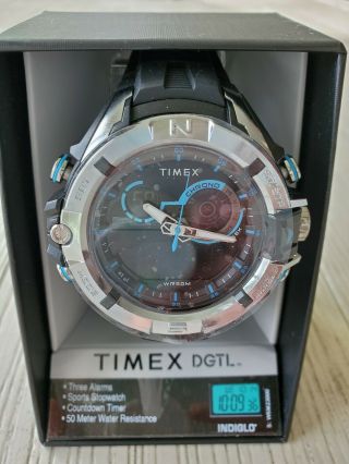 Timex Mens 47mm Black Case Chrome Ring Black Strap Tw5m23000 Watch