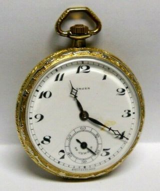 Vintage Gruen 19 Jewel Gold Filled 5 Adjustment Pocket Watch,  Running