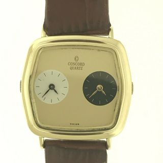 Vintage Solid 14k Gold Concord Dual Time Gmt Watch Quartz - Rare Collector Piece