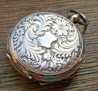 Antique Victorian 935 Silver 39mm Fob Watch - Ticking