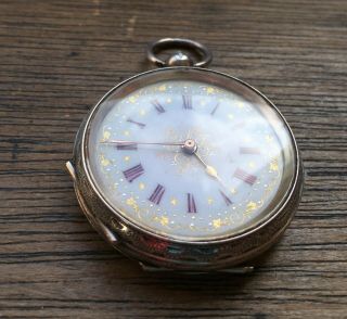 Antique Victorian 935 Silver 39mm Fob Watch - TICKING 5