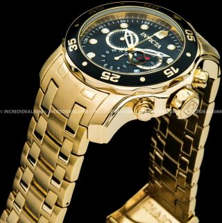 Invicta Men Pro Diver Scuba 18k Yellow Gold Plate Black Dial Chronograph Watch