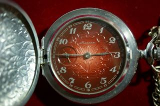 Rare Vintage Ussr Molnija Pocket Watch With Red Dial