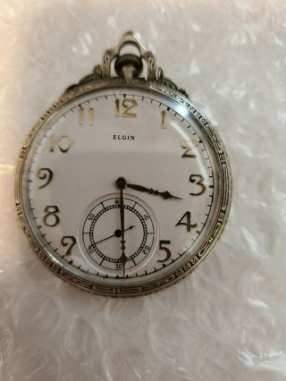 Elgin Pocket Watch: 12 Size,  15 Jewel,  White Gold Serial 37085735