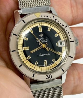 Vintage Zodiac Seawolf Diver Wristwatch w/bakelite bezel NR 8