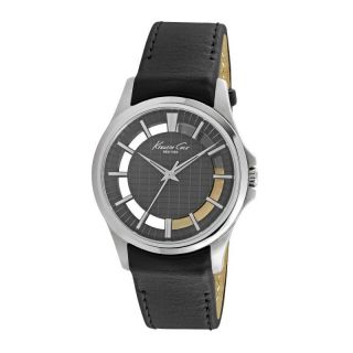 Nwt Kenneth Cole York Black Leather See Through Dial Watch 1002286