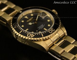 Invicta Men Pro Diver Submariner Black Dial 18k Gold Plated Stainless St Watch