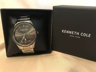 $110 Kenneth Cole Mens 44mm Steel Bracelet Two - Tone - Gray & Silver Watch