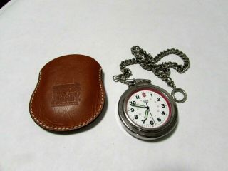 Swiss Army Pocket Watch Chain Brown Leather Belt Pouch Unisex - Usa Ship