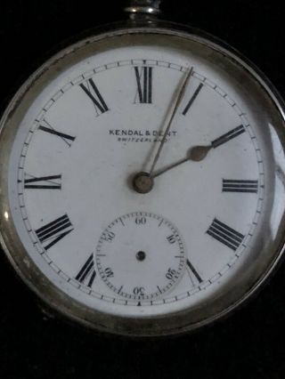 Kendal & Dent Antique Silver Pocket Watch Key Wind Movement Made In Switzerland
