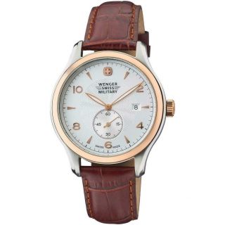 Wenger 79313c Silver - Tone Dial Leather Strap Men 