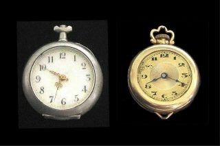 2 Antique - Vintage Ladies K&l And Schild Pocket Watches Gf & 800 Silver