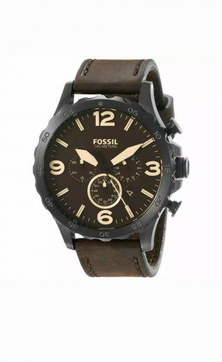 Fossil Jr1487 Nate Chronograph Brown Dial Brown Leather Men 