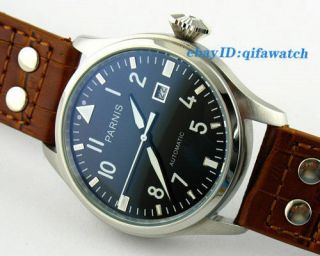 47mm Date Parnis Stainless Steel Case Black Dial Automatic Men Watch 123