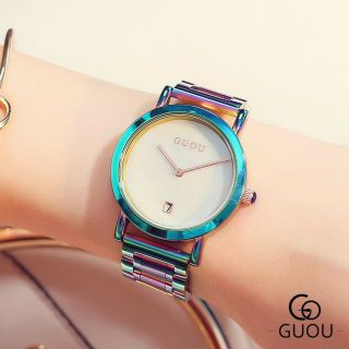 Guou Watch Women Fashion Colorful Stainless Steel Ladies Watch Luxury Exquisite