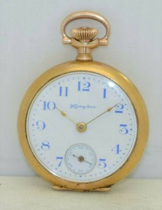 Vintage Hampden Molly Stark Pocket Watch 3/0s 7j C.  1910 Dueber Ygf W/blue Dial
