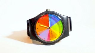 Rare Vtg Metropolitan Museum Of Art Mma Rainbow Color Wheel Moving Dial Watch