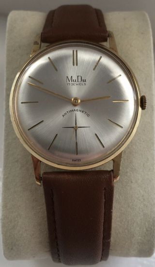 Mudu Mens Vintage Mechanical Hand Winding Gold Plated Swiss Wristwatch Serviced
