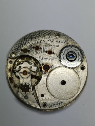 Antique Waltham 1872 Nickel Gold Pocket Watch Movement For Spares 987314