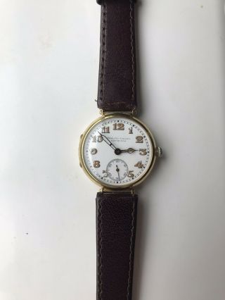 Rare 1926 Longines 12.  92 Caliber 18 Ct Gold Trench Watch Hinged Lugs