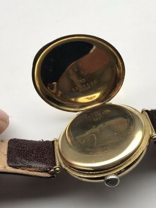 RARE 1926 LONGINES 12.  92 Caliber 18 Ct Gold Trench Watch Hinged Lugs 8