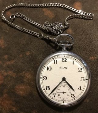 Vintage Swiss Legant 17 Jewel Incabloc Pocket Watch W/ Chain Sz16