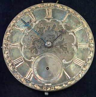 Solid Silver & Gold Dial English Fusee Lever Pocket Watch Movement Circa 1845