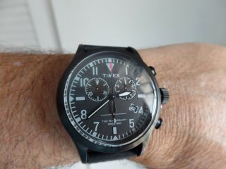 Timex Black Leather Watch The Waterbury Chronograph Date Tw2r12700