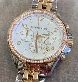 Michael Kors Mk5922 Two Tone Stainless Steel Rose Gold Wrist Watch For Women
