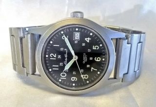 Eddie Bauer Watch Solid Stainless Steel Case 24 Hour Military Dial 33mm Mens